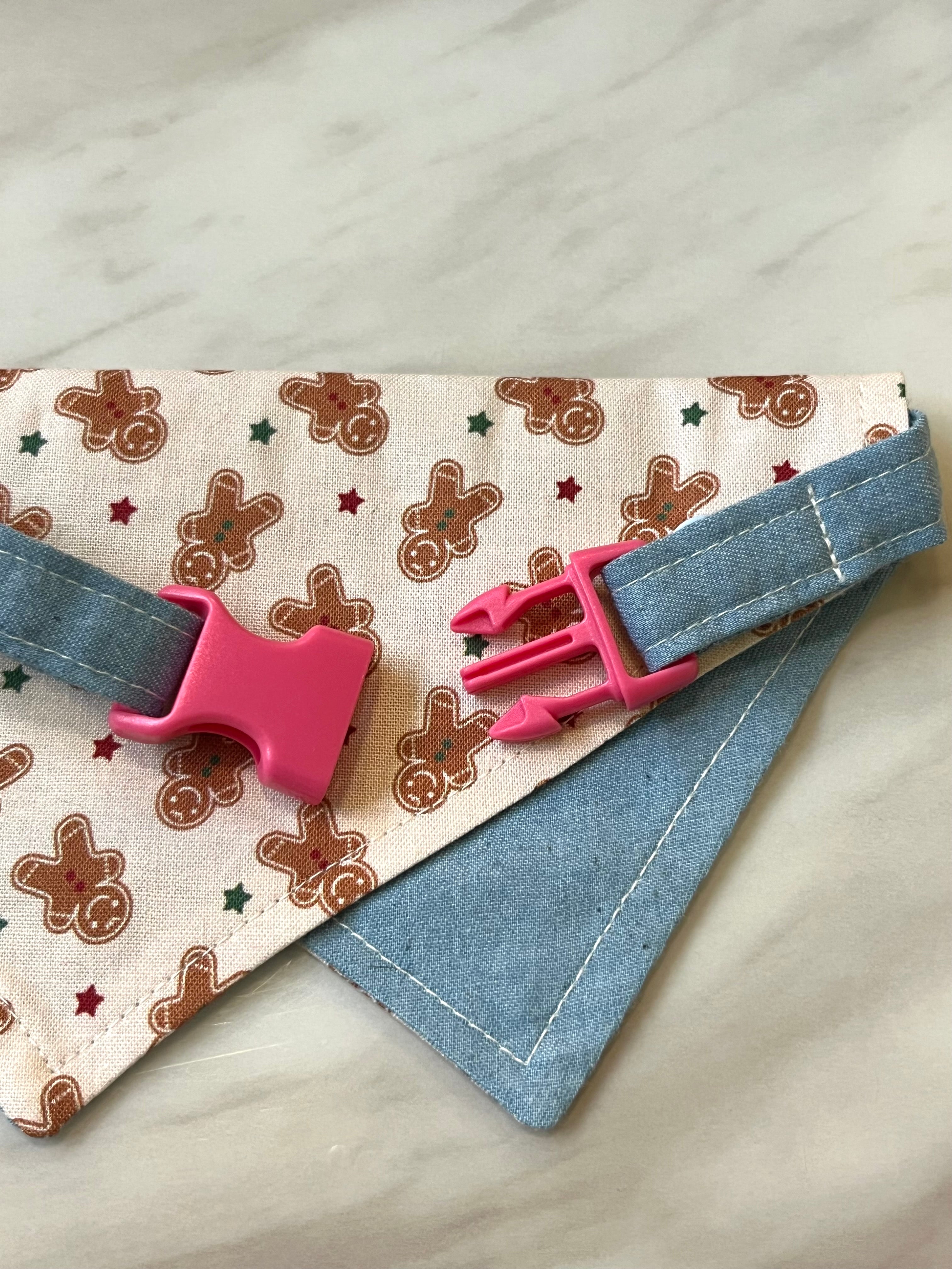 denim bandana with gingerbread man pattern